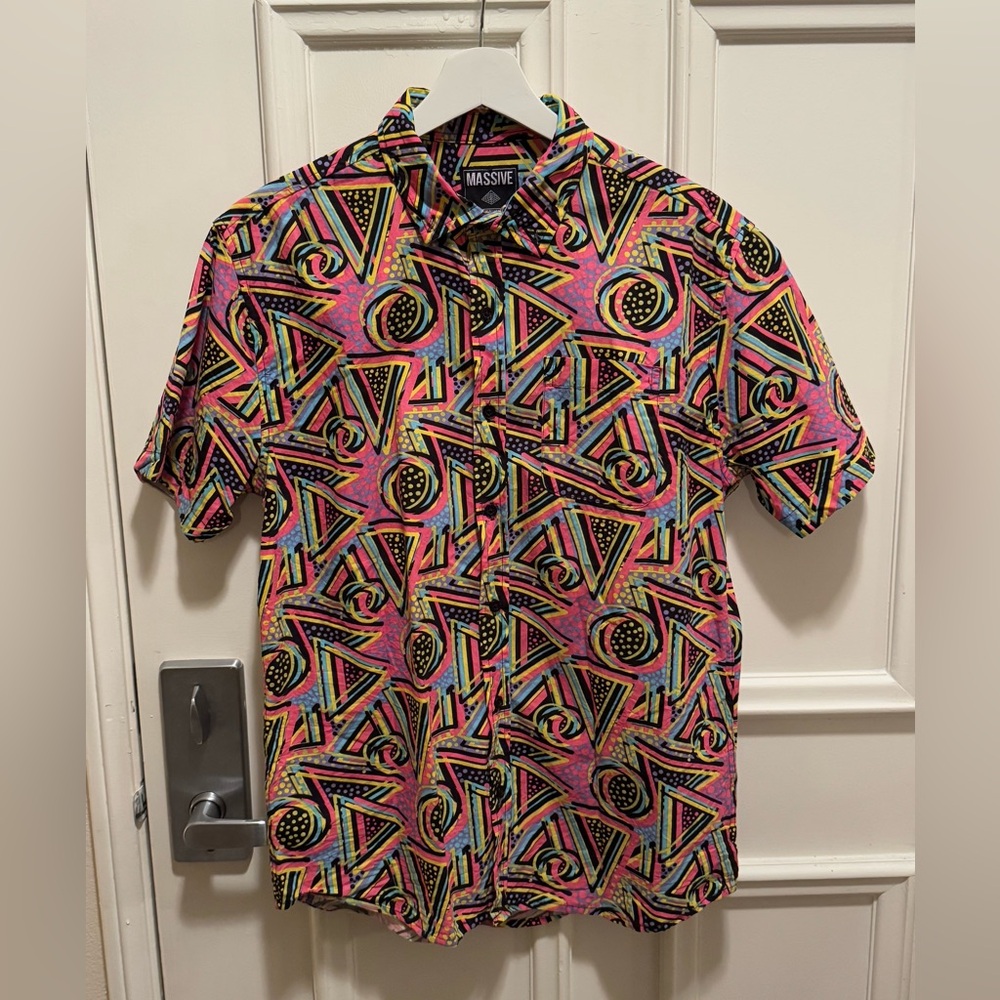 Super Massive Shirt Men Medium Pink 90s Saved By The Bell Casual Button Down